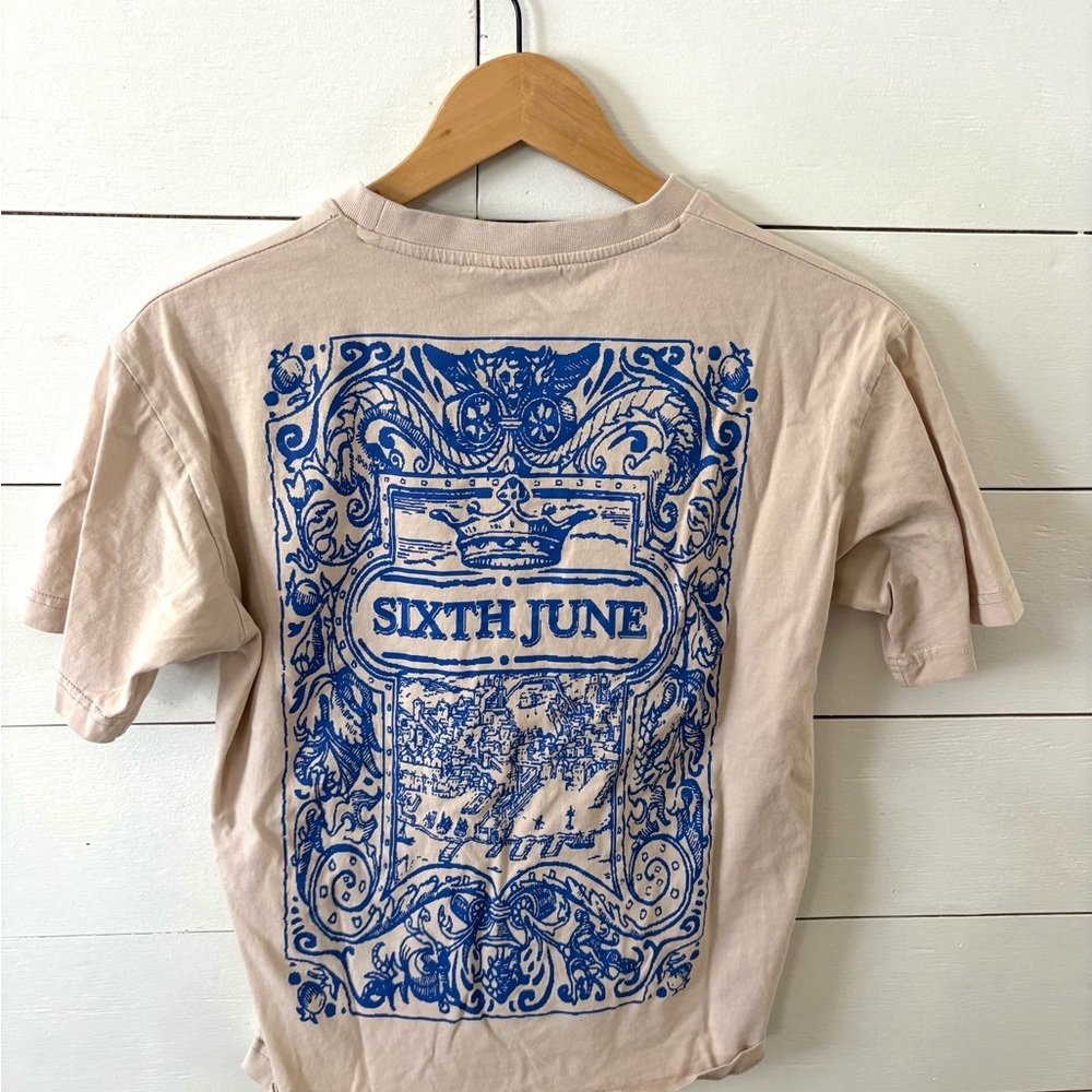 Sixth June Paris Graphic Tee | Beige Streetwear T-Shirt | Size Medium - Picture 7 of 8